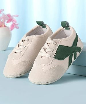 Cute Walk by Babyhug Lace Up Booties with Stripes - Green