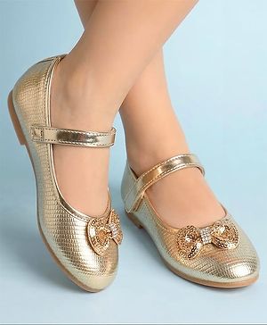 Pine Kids Velcro Closure Ballerina With Bow Applique - Golden