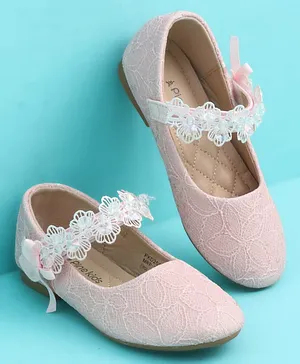 Pine Kids Velcro Closure Closed Toe Ballerina
                      with Embroidery - Pink