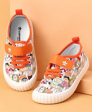 Cute Walk by Babyhug Casual Shoes With Velcro Closure & Face Print - Orange