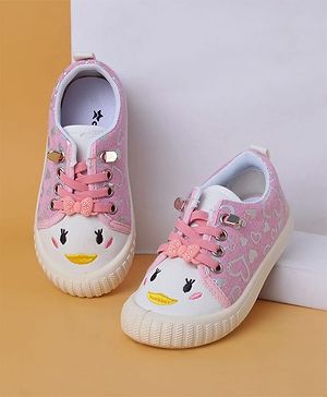 Cute Walk by Babyhug Casual Shoes with Lace Closure And Heart Print - Pink