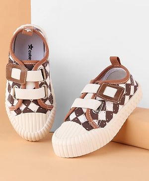 Cute Walk by Babyhug Canvas Velcro Closure Casual Shoes With Checks Design - Brown