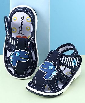 Cute Walk by Babyhug Sandals with Velcro Closure & Dino Applique - Blue