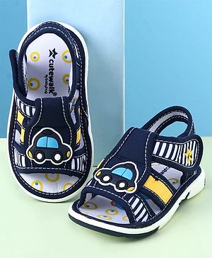 Cute Walk by Babyhug Sandals with Velcro Closure & Car Applique - Blue