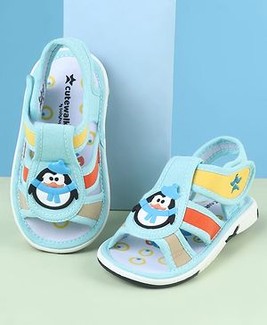Cute Walk by Babyhug Sandals with Velcro Closure & Penguin Applique - Light Blue