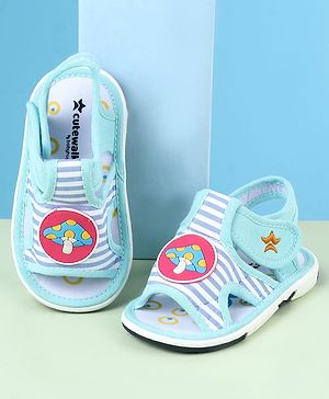 Cute Walk by Babyhug Sandals with Velcro Closure & Mushroom Applique - Light Blue