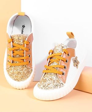 Cute Walk by Babyhug Lace Up Casual Shoes With Star Applique - Golden