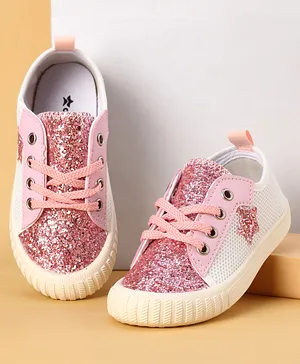 Cute Walk by Babyhug Lace Up Casual Shoes
                      With Star Applique - Pink