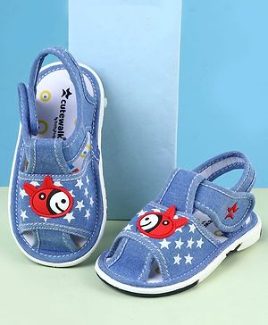 Cute Walk by Babyhug Velcro Closure Sandals with Star Print & Horse Applique - Light Blue