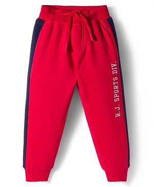 Ruff Fleece Knit Full Length Lounge Pant With Text Print - Red
