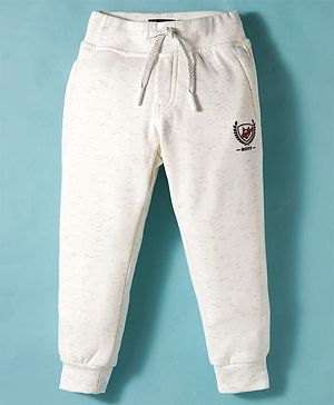 Ruff Fleece Knit Full Length Lounge Pant With Text Print - Ivory
