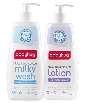 Babyhug Daily Head To Toe Milky Wash & Daily Moisturizing Lotion - 400 ml Each