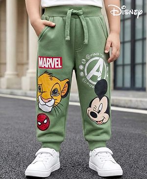 Babyhug Disney Single Jersey Knit Full Length Lounge Pant With Disney Character Graphics - Olive Green