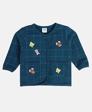 MINI KLUB Cotton Knit Full Sleeves Cartoons Patch Detailed Light Winter Jacket - Navy Blue