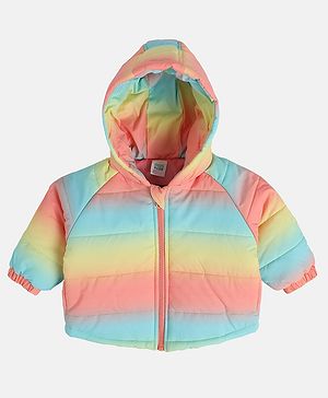 MINI KLUB Cotton Woven Full Sleeves Solid Heavy Winter Hooded Ombre Jacket - Blue & Pink