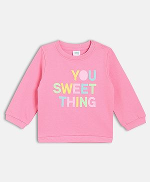 MINI KLUB Cotton Knit Full Sleeves You Sweet Thing Text Printed Light Winter Sweatshirt - Pink