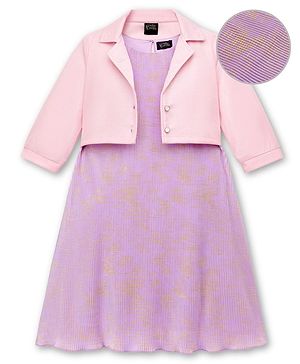 Hola Bonita Knit Foil Printed Party Dress With Half Sleeves Shimmer Jacket - Lilac