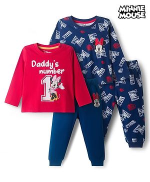 Babyhug Disney Single Jersey Knit Full Sleeves Night Suit With Minnie Mouse Graphics Pack Of 2 - Red & Navy Blue