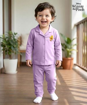 Babyhug Disney Single Jersey Knit Full Sleeves Night Suit With Winnie The Pooh Graphics - Lavender