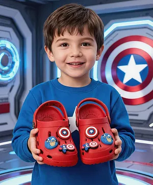 Yellow Bee Marvel Featuring Captain America
                      Applique Detailed Perforated Slingback Clogs -
                      Red