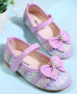 Cute Walk by Babyhug Velcro Closure Printed Ballerina With Bow Applique - Purple