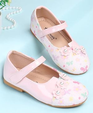 Cute Walk by Babyhug Velcro Closure Ballerina with Floral Applique - Pink