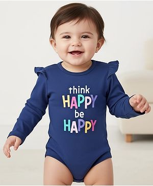 Babyhug 100% Cotton Knit Full Sleeves Onesie With Text Print - Navy Blue