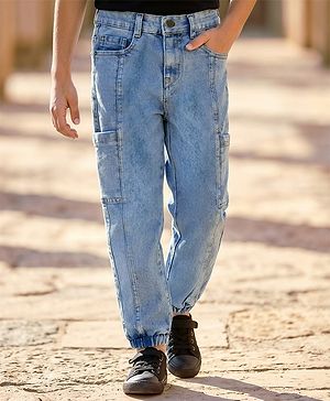 Pine Kids Denim Woven Full Length Washed Jeans With Pockets - Blue