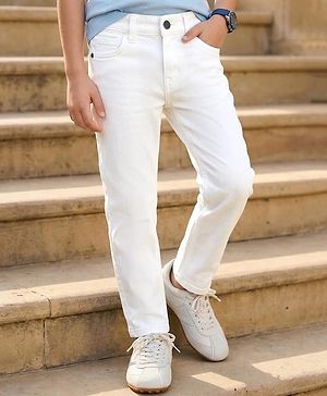 Pine Kids Denim Woven Full Length Washed Jeans - White