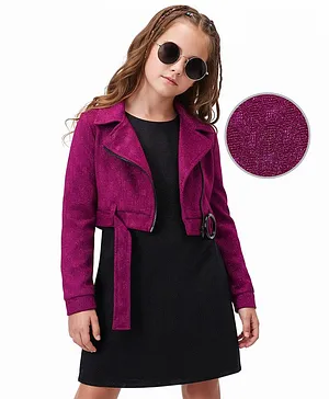 Hola Bonita Knit Solid Shimmer Party
                              Dress & Full Sleeves Jacket - Dark
                              Pink & Black