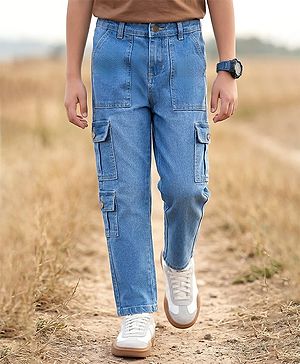 Pine Kids Woven Full Length Washed Denim Jeans - Blue