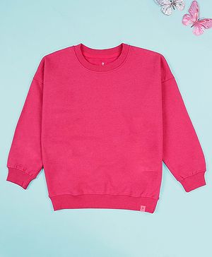Kiddopanti Cotton Fleece Knit Full Sleeves Solid Light Winter Sweatshirt - Fushia Pink