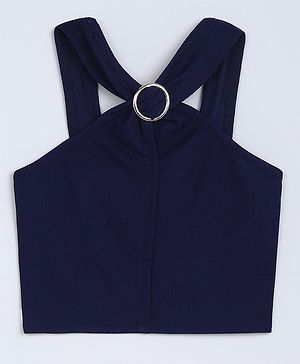 Taffykids Knit Halter Neck Buckle Detailed Crop Top - Navy Blue