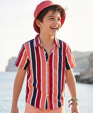 Pine Kids Cotton Woven Half Sleeves Shirt With Stripes - Multicolour