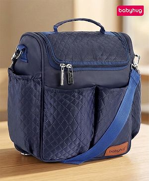 Babyhug 2-in-1 Quilted Sling cum Tote Diaper Bag for Travel - Spacious, Stylish, and Multifunctional| Adjustable Shoulder Strap| Insulated Bottle Pouches| Water Resistant| Carry Handle - Blue