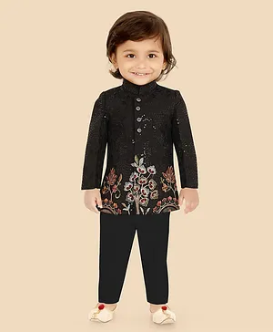 ETHNIKS NEURON Georgette Woven Full
                              Sleeves Floral Embroidered & Sequin
                              Embellished Kurta Pyjama Set - Black
