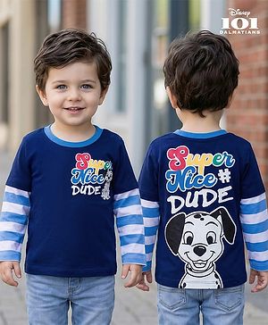 Babyhug Disney Single Jersey Knit Full Doctor Sleeves Oversized T-Shirt with 101 Dalmatians Front & Back Graphic - Navy Blue
