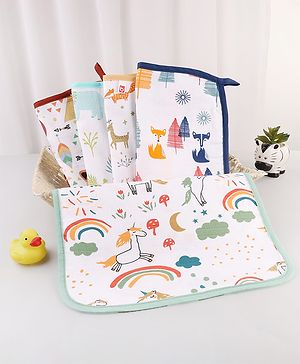 Babyhug 100% Cotton Muslin Burp Cloth Pack of 5 -  Multicolor| Ultra Soft| High Absorbency| Machine Washable| For Feeding & Diapering