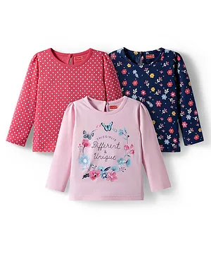 Babyhug 100% Cotton Knit Full Sleeves
                              T-Shirts with Polka Dots & Floral
                              Print Pack of 3 - Multicolor
