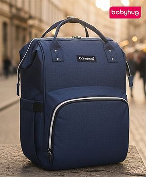 Babyhug Multipurpose Spacious Diaper Backpack - Navy Blue| Adjustable Shoulder Strap| Insulated Bottle Pouch| Smart Back Zipper| Wipes Dispenser| Wide Fish-mouth Opening| Attach to Trolley