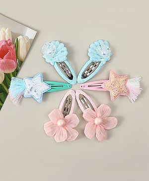 Babyhug Snap Clips with Floral Applique Pack of 6 - Pink & Blue