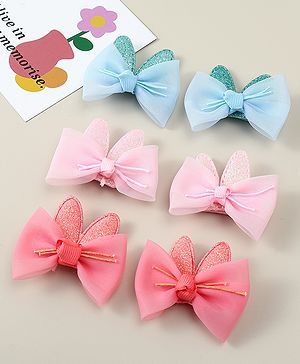 Babyhug Snap Clips with Bow Applique - Pink Blue & Light Orange