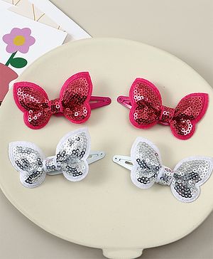 Babyhug Snap Clips with Butterfly Applique Pack of 4 - Fuchsia & White