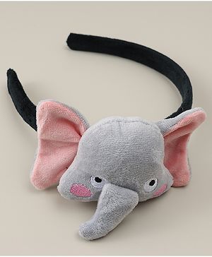 Babyhug Hair Band With Elephant Applique - Light Grey