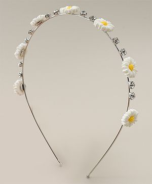 Babyhug Floral & Rhinestones Applique Hair Band - White