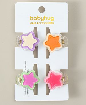 Babyhug Hair Clips with Star Applique Pack of 4 - Purple Orange & Pink