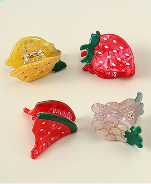 Babyhug Fruit Shaped Hair Clips Pack of 4 -  Red Yellow & Pink