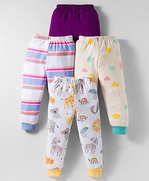 Kidi Wav Pack Of 4 Animals & Clouds Printed Pajamas - Multi Colour