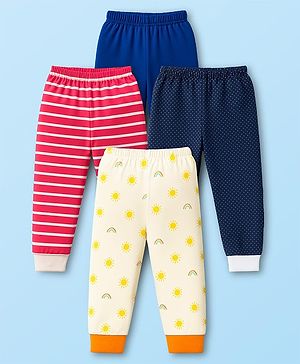 Kidi Wav Pack Of 4 Striped & Rainbow Printed Pajamas - Multi Colour