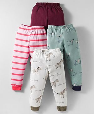 Kidi Wav Pack Of 4 Zebra & Dogs Printed Pajamas - Multi Colour